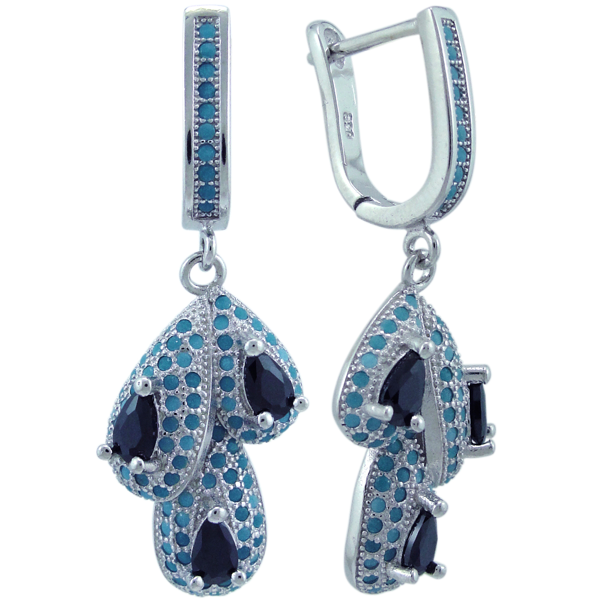 

Серьги подвески из серебра Balex Jewellery 2405937430, фианит/бирюза, 2405937430