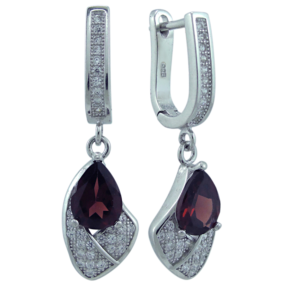 

Серьги подвески из серебра Balex Jewellery 2405937536, гранат/фианит, 2405937536