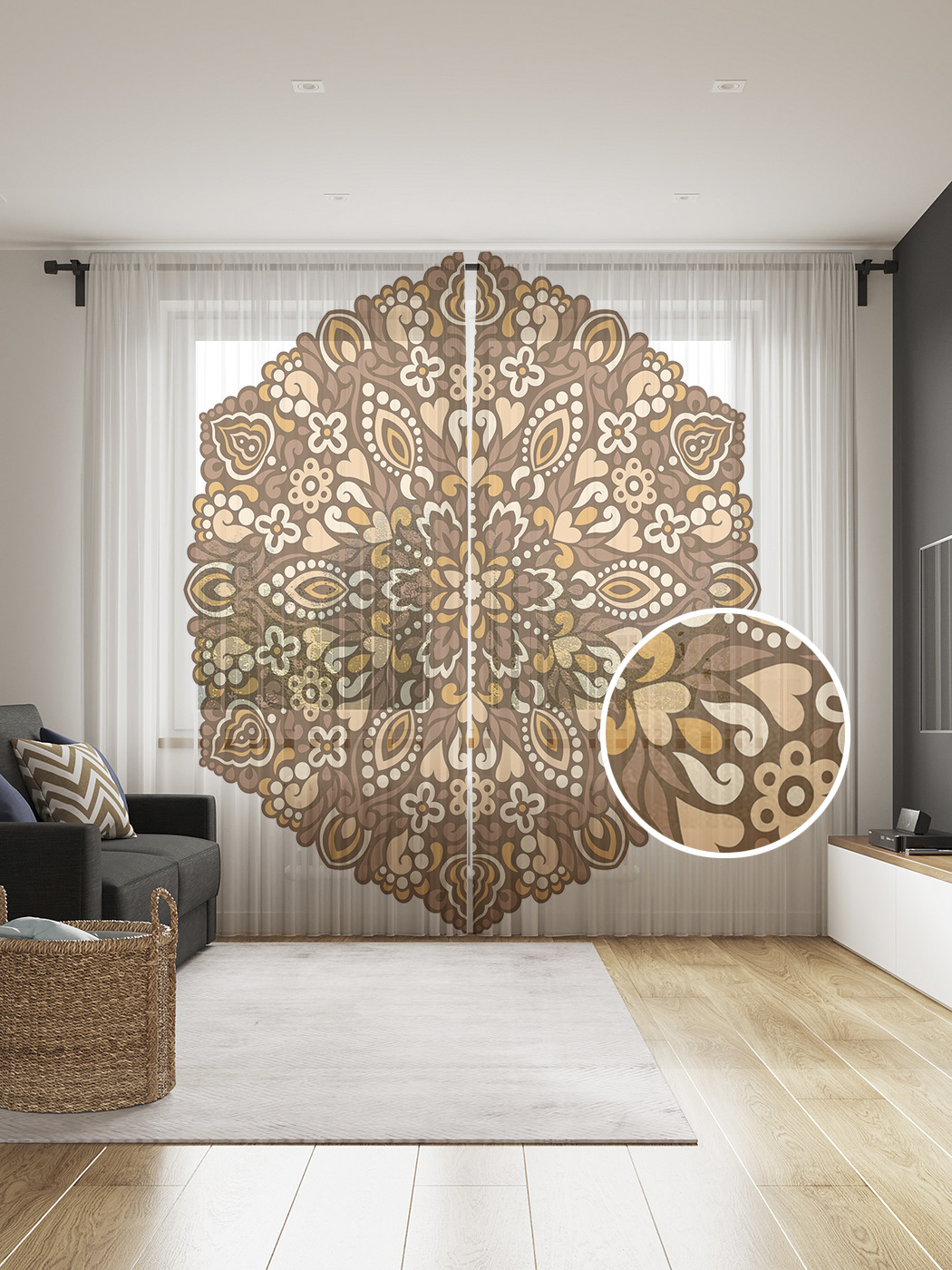 

Фототюль JoyArty "Шестиугольная мандала", 145x265см, 2 полотна, лента, 50 крючков, Шестиугольная мандала