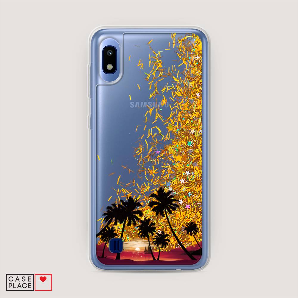 

Жидкий чехол с блестками "Закат и пальмы" на Samsung Galaxy A10, 27990-1