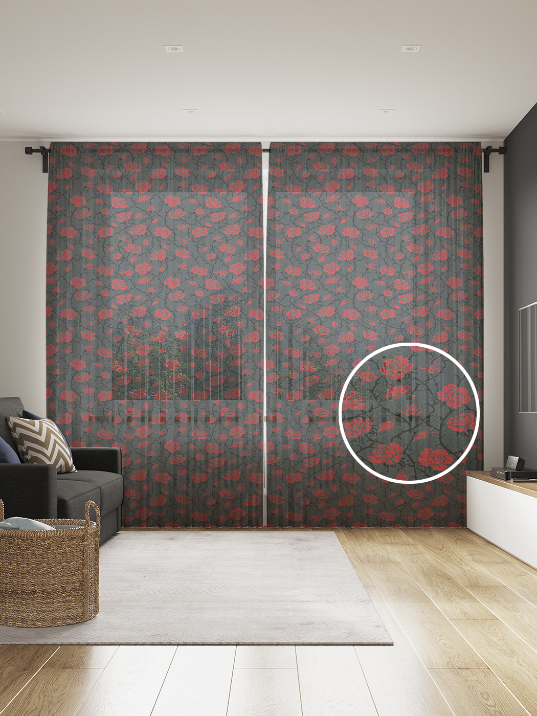 

Фототюль JoyArty "Ночные розы", 145x265см (2 полотна со шторной лентой + 50 крючков), Ночные розы