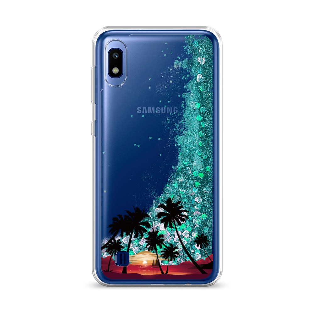

Жидкий чехол с блестками "Закат и пальмы" на Samsung Galaxy A10