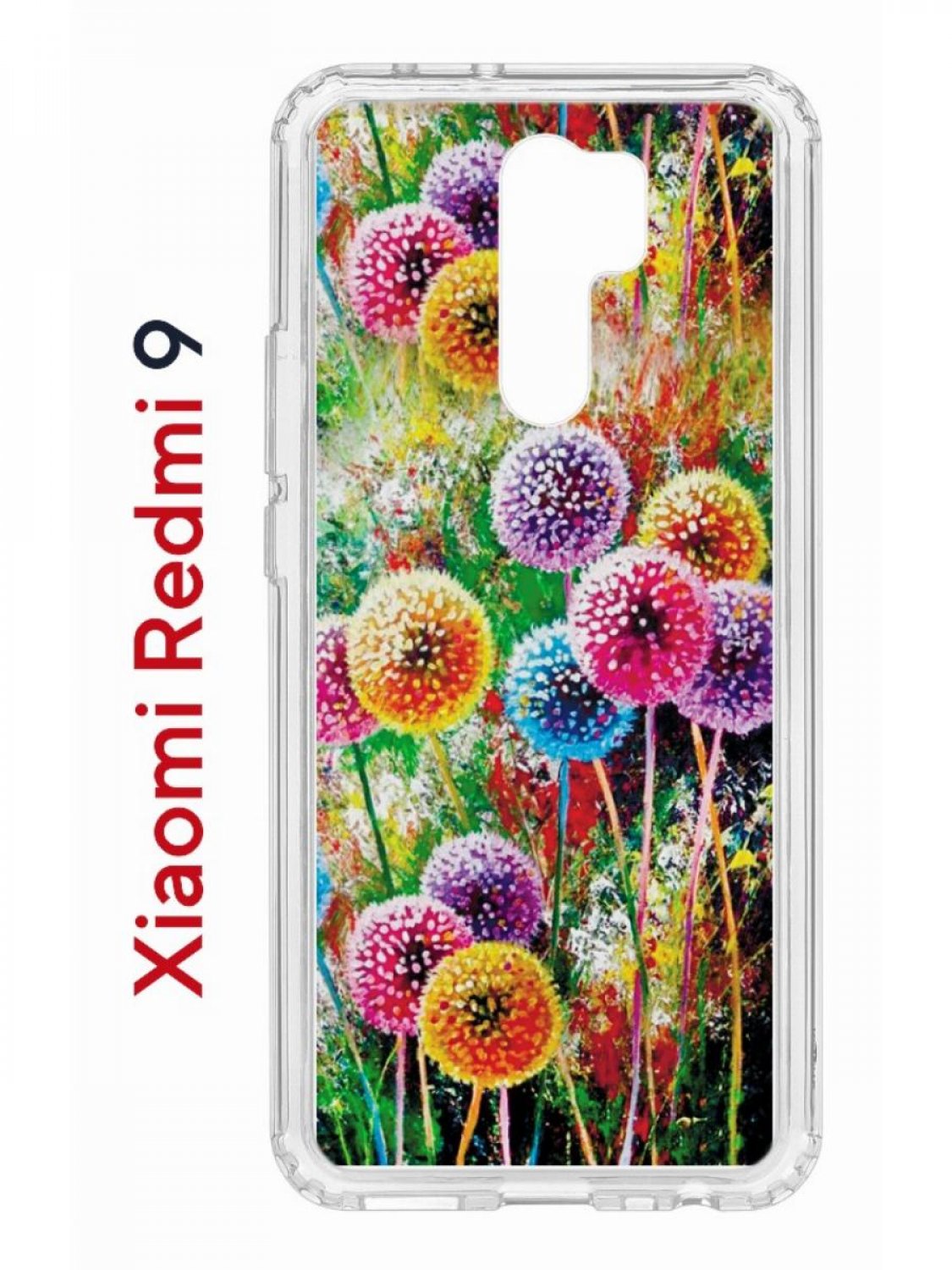 фото Чехол на redmi 9 с принтом kruche print одуванчики,противоударный бампер,с защитой камеры кruче