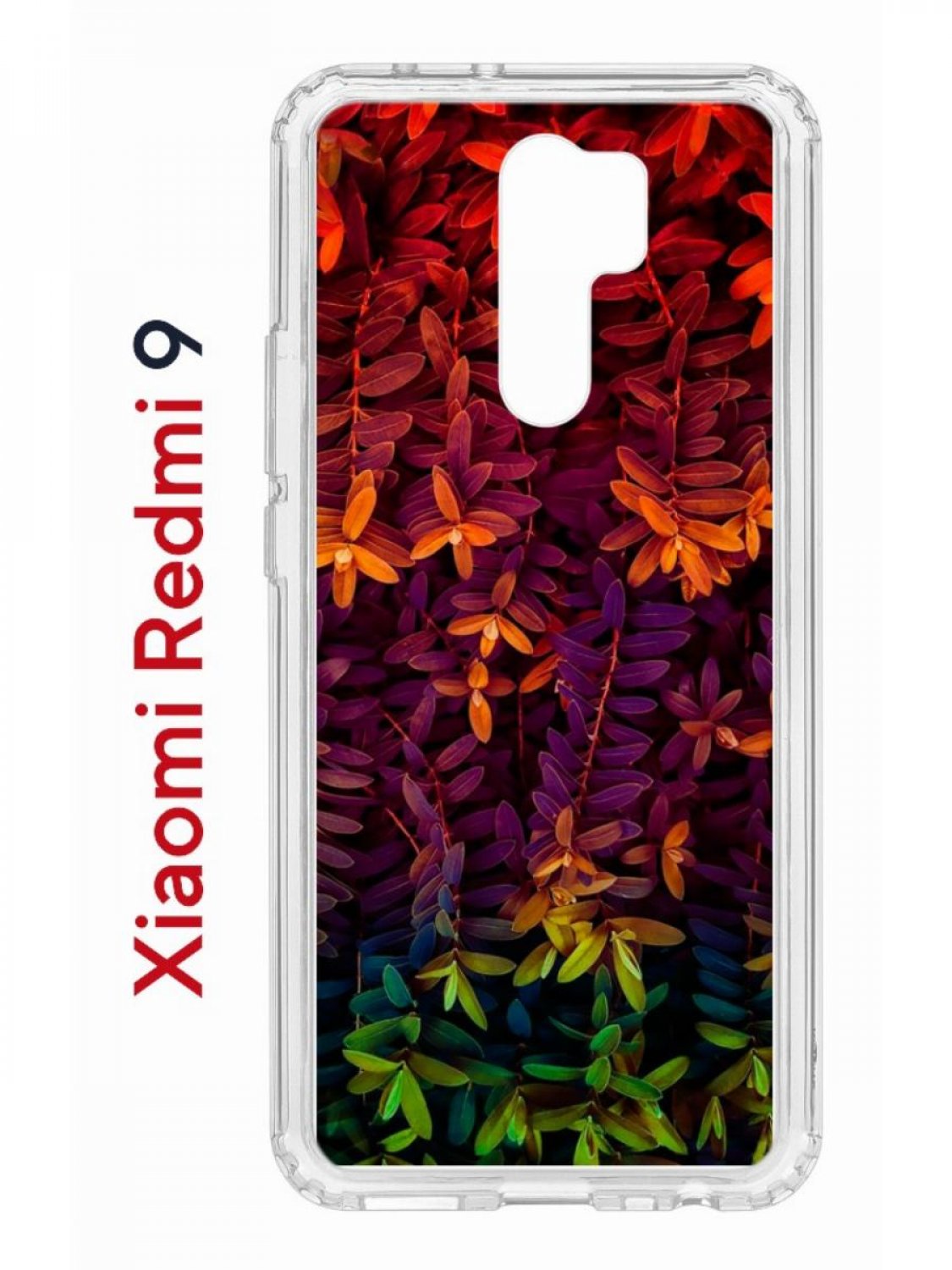 Чехол на Redmi 9 с принтом Kruche Print Neon leaves,противоударный бампер,с защитой камеры