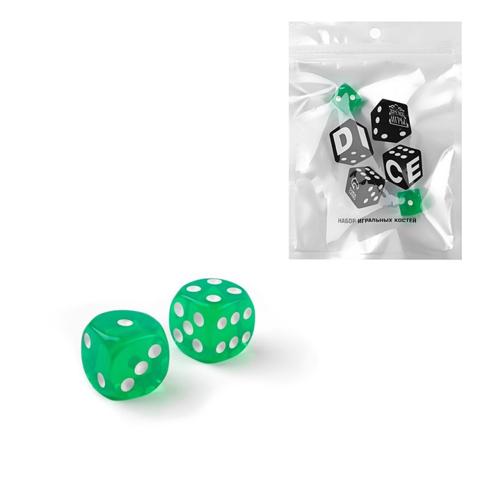 фото Кубики игральные время игры, 1.6 х 1.6 см, набор 2 шт, зеленые
