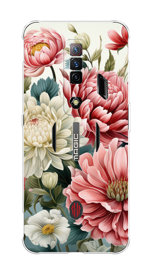 

Чехол на ZTE Nubia Red Magic 7S "Садовые цветы рисунок", Розовый;зеленый;белый, 136350-1