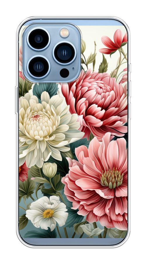 

Чехол на Apple iPhone 13 Pro "Садовые цветы рисунок", Розовый;зеленый;белый, 14350-1