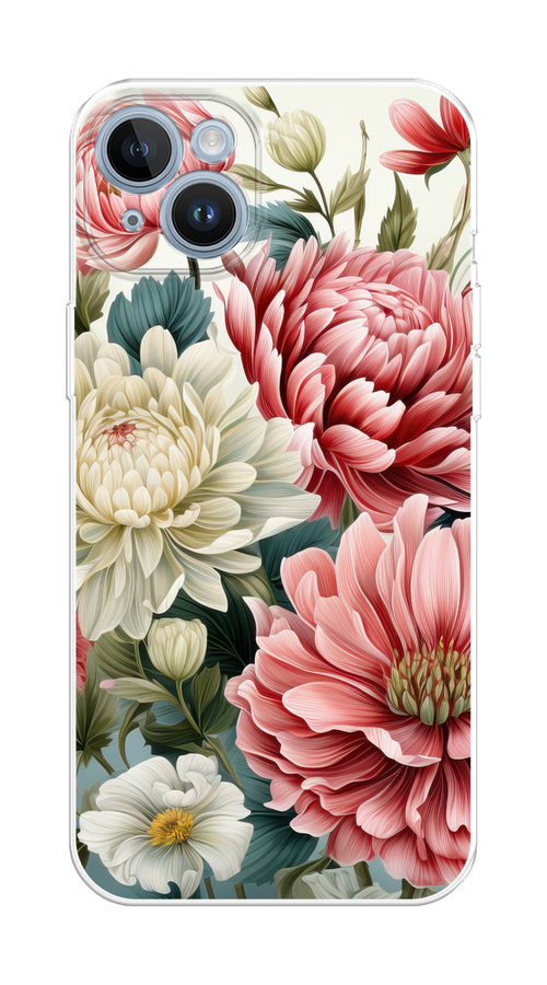 

Чехол на Apple iPhone 14 "Садовые цветы рисунок", Розовый;зеленый;белый, 15150-1