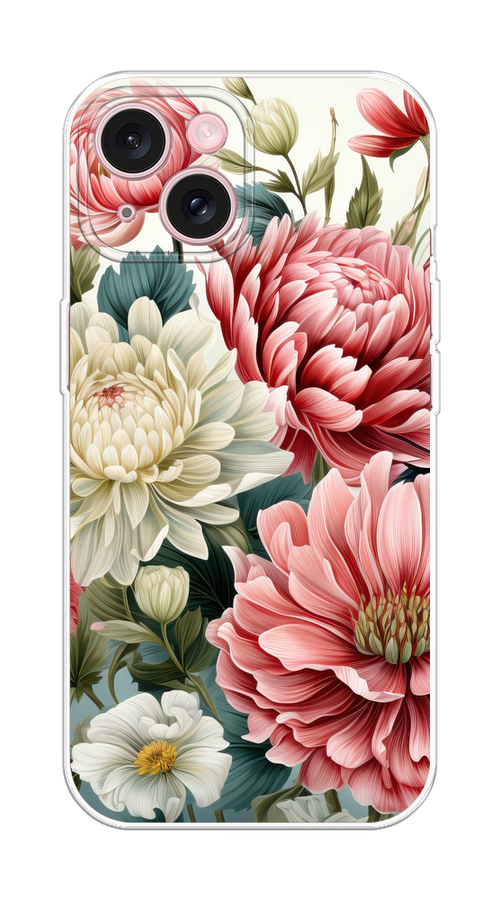 

Чехол на Apple iPhone 15 "Садовые цветы рисунок", Розовый;зеленый;белый, 15550-1