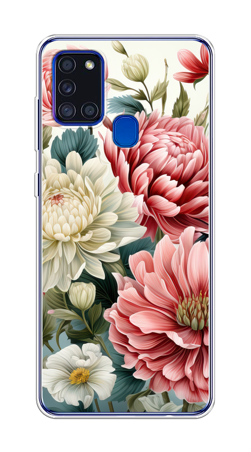 

Чехол на Samsung Galaxy A21s "Садовые цветы рисунок", Розовый;зеленый;белый, 2100250-1