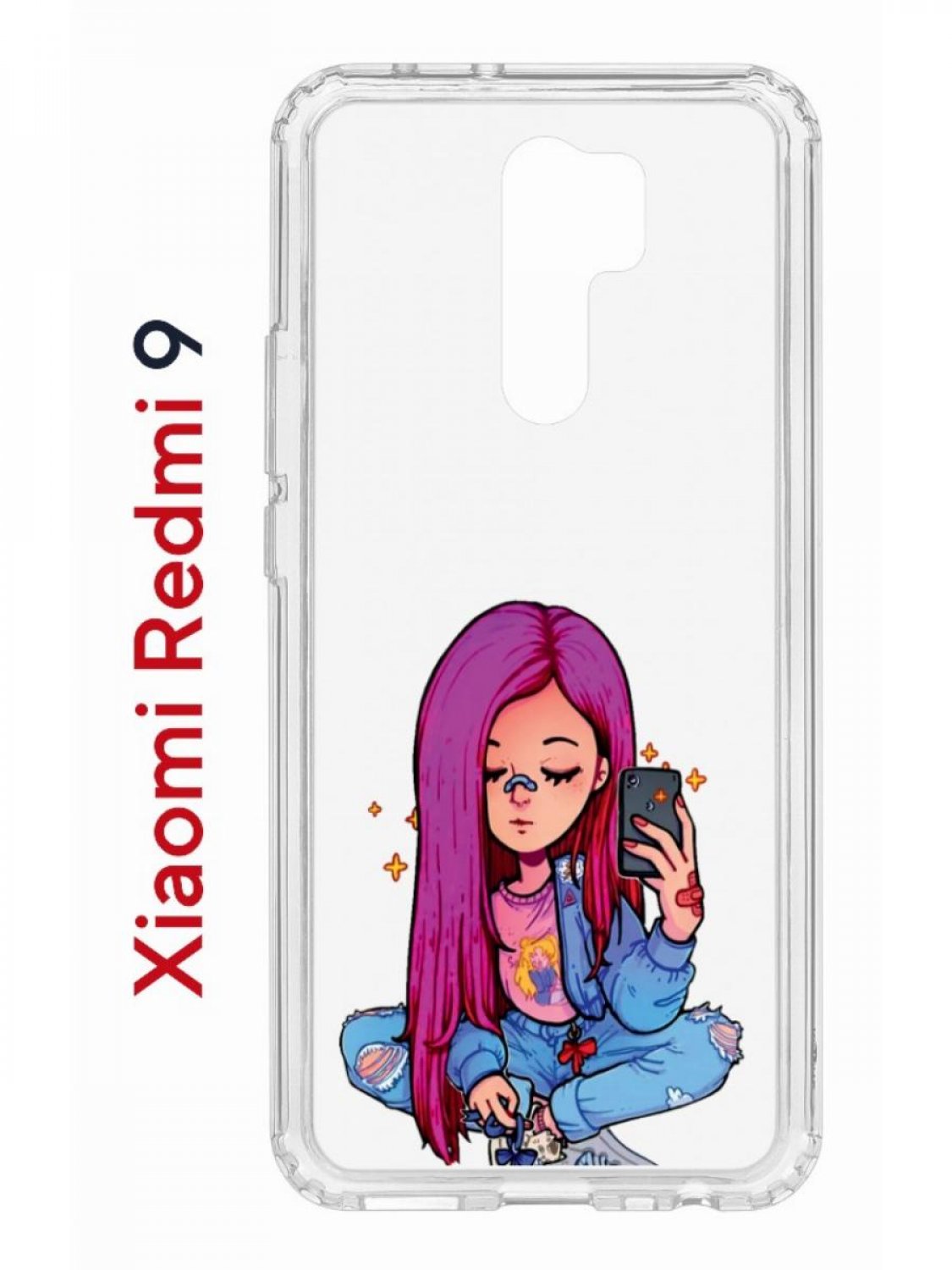 фото Чехол на redmi 9 с принтом kruche print pink hair,противоударный бампер,с защитой камеры кruче