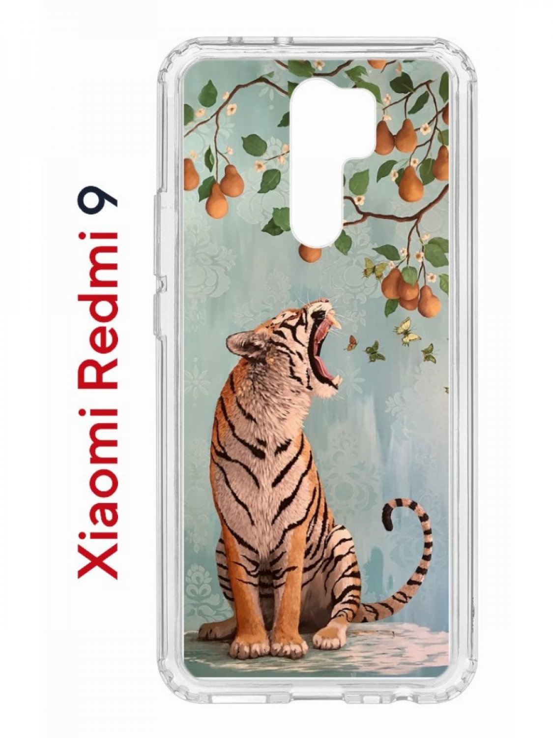 

Чехол на Redmi 9 Kruche Print Тигр под деревом,противоударный бампер,с защитой камеры, Прозрачный;голубой;оранжевый;коричневый, Ксиоми Редми 9