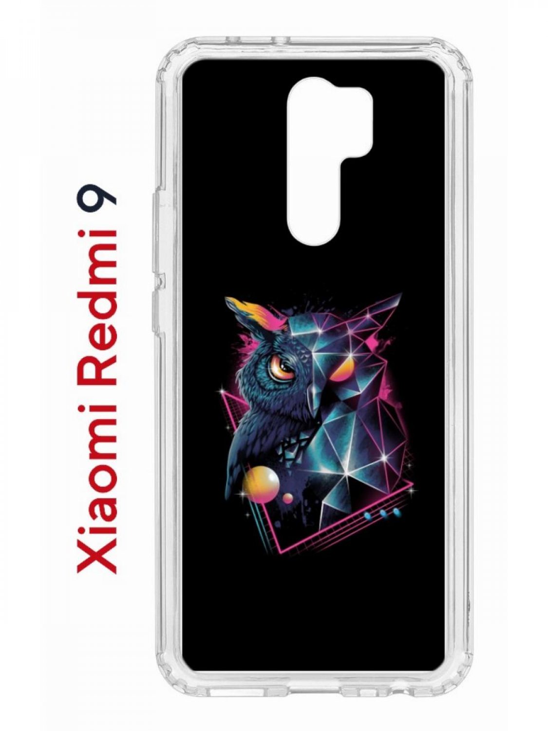 Чехол на Redmi 9 с принтом Kruche Print Retro Owl,противоударный бампер,с защитой камеры