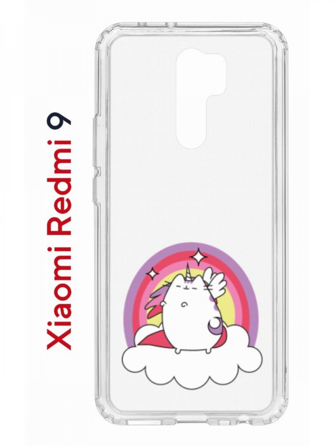 фото Чехол на redmi 9 kruche print кот-единорог,противоударный бампер,с защитой камеры кruче