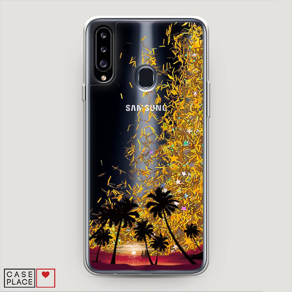 

Жидкий чехол с блестками "Закат и пальмы" на Samsung Galaxy A20s, 2100890-1