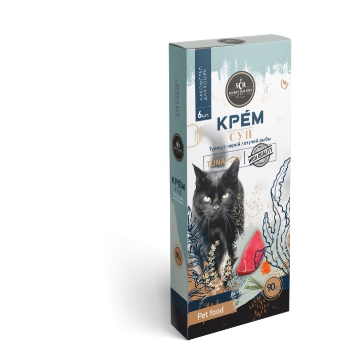 Лакомство для кошек SECRET FOR PETS крем-суп из тунца с икрой летучей рыбы, 6 шт по 15 г