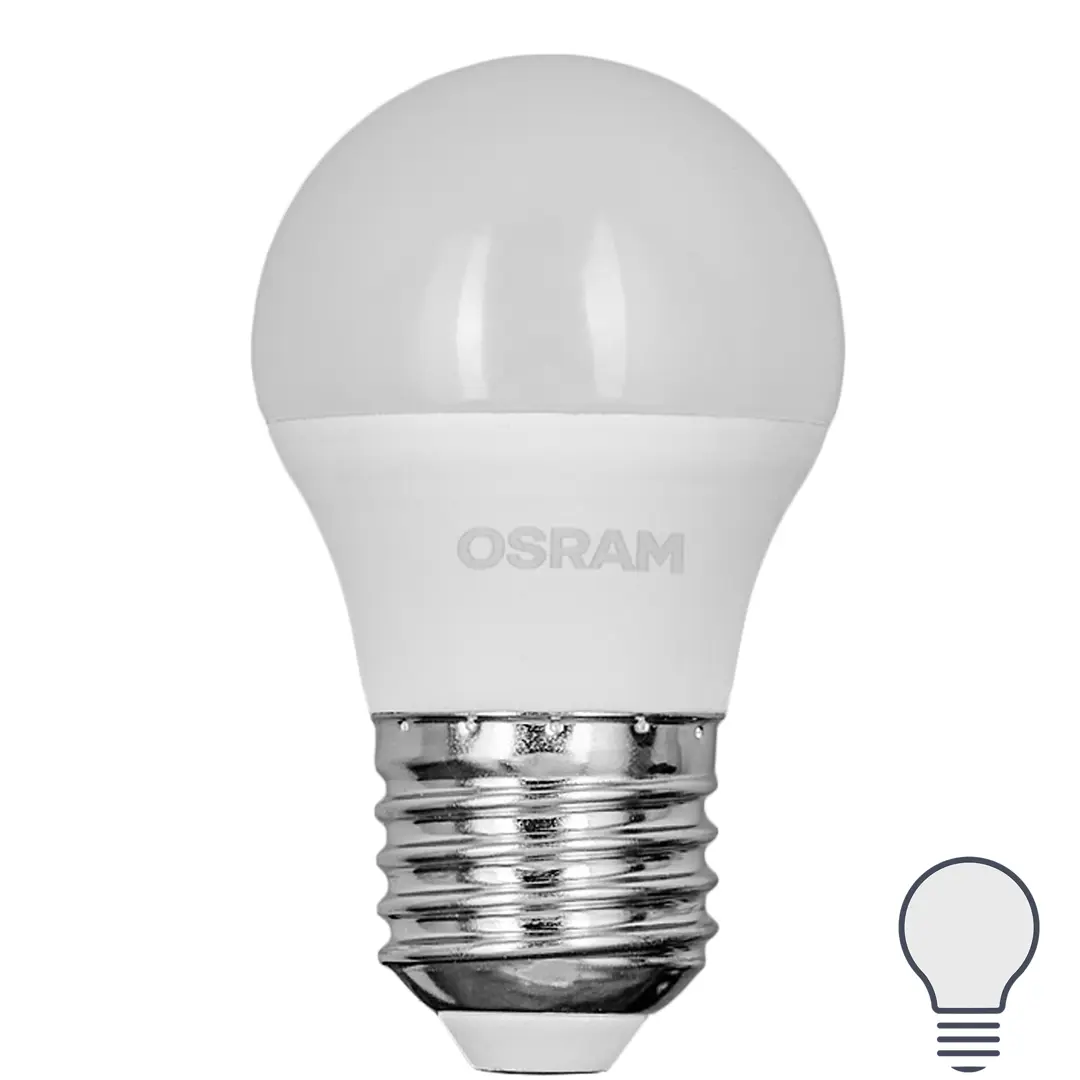 

Лампа светодиодная Osram шар 7Вт 600Лм E27 нейтральный белый свет