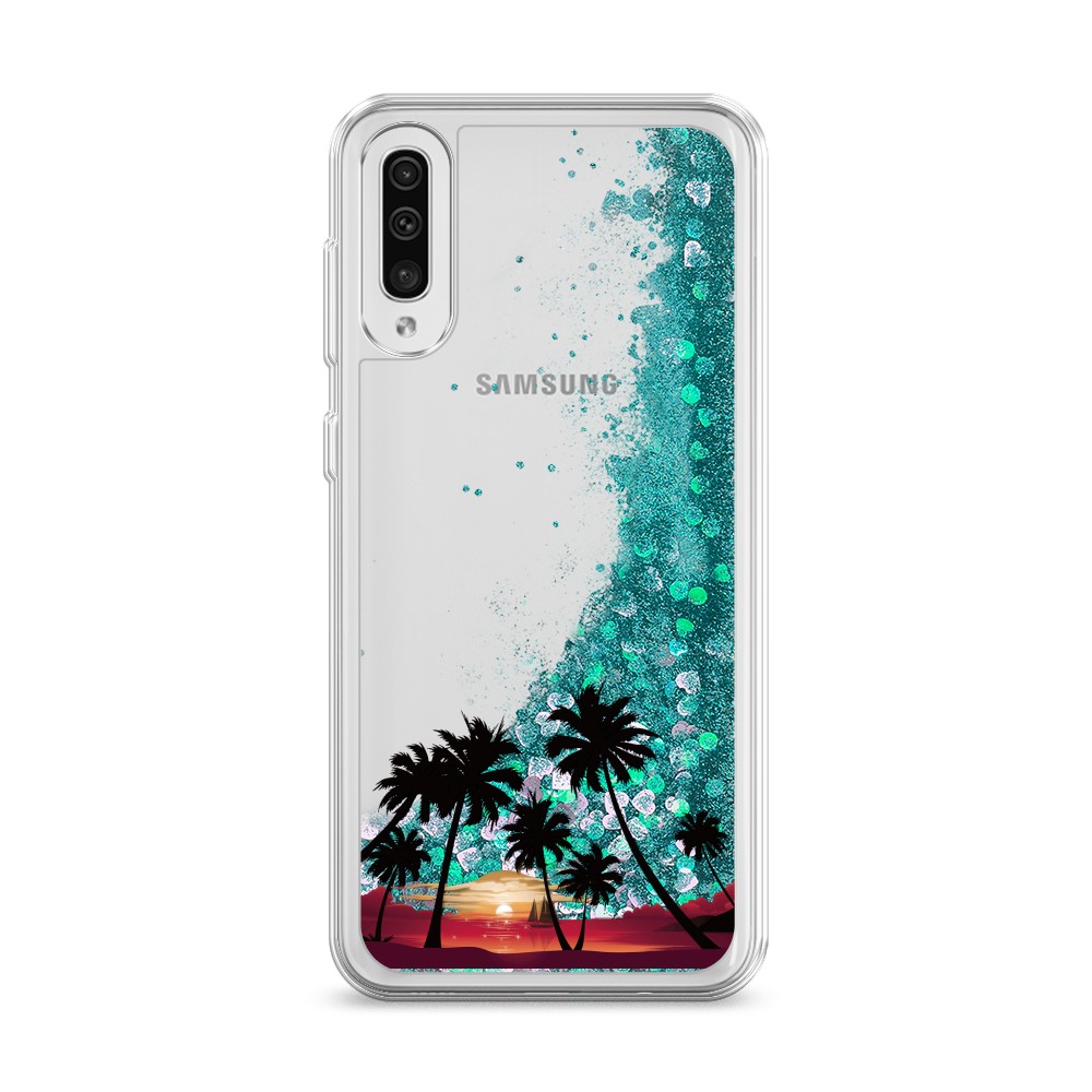 

Жидкий чехол с блестками "Закат и пальмы" на Samsung Galaxy A30s, 28895-1