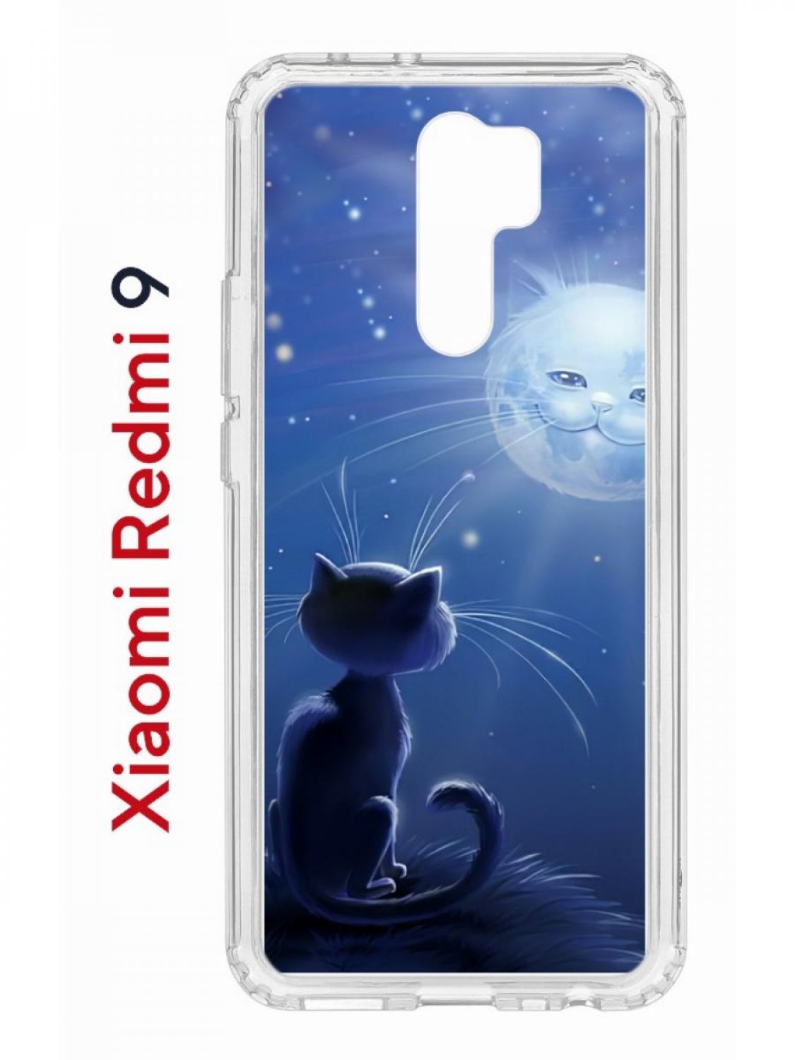 фото Чехол на redmi 9 с принтом kruche print лунный кот,противоударный бампер,с защитой камеры кruче