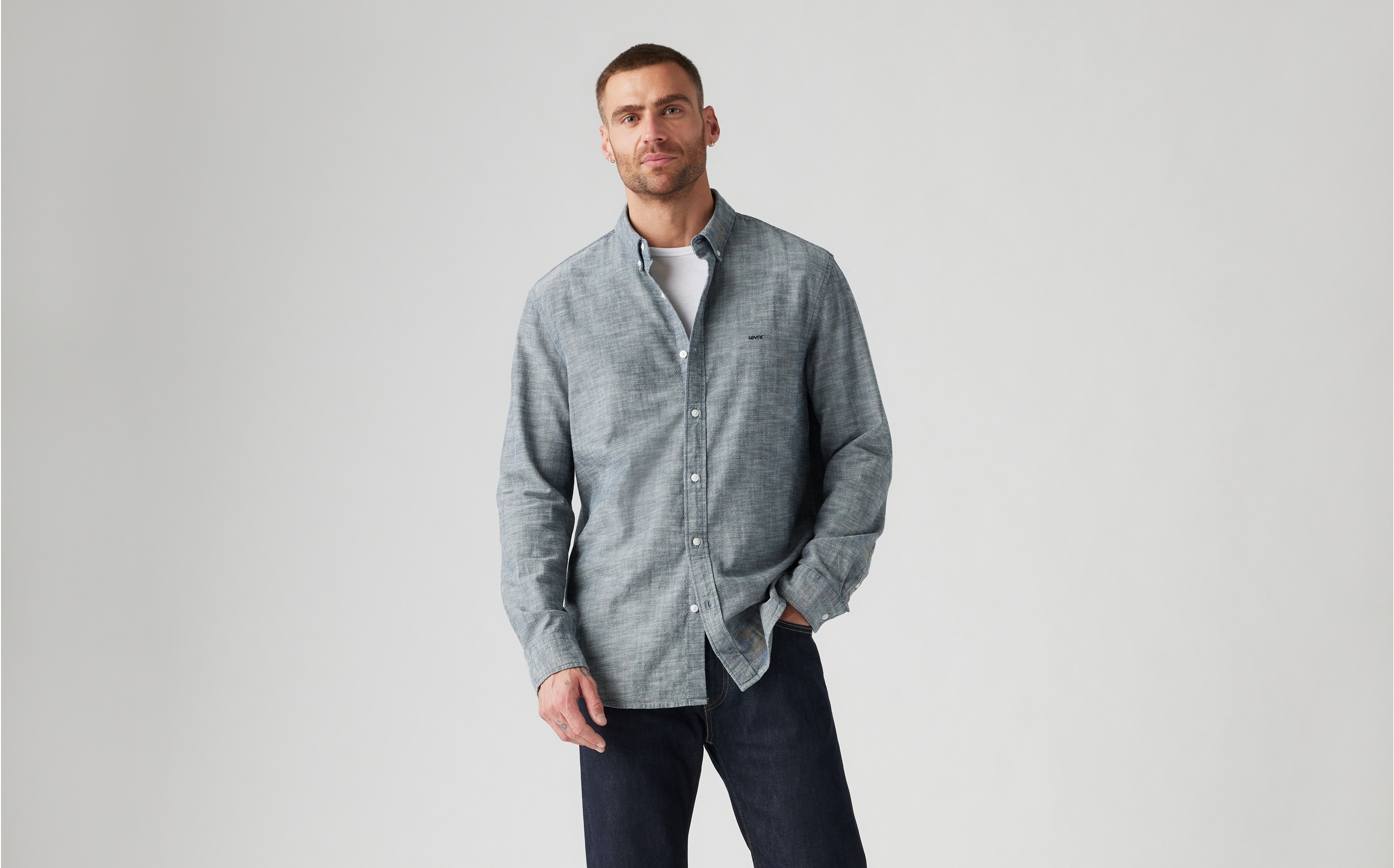 

Рубашка мужская Levi's AUTHENTIC BUTTON DOWN - WORN IN синяя L, Синий, AUTHENTIC BUTTON DOWN - WORN IN