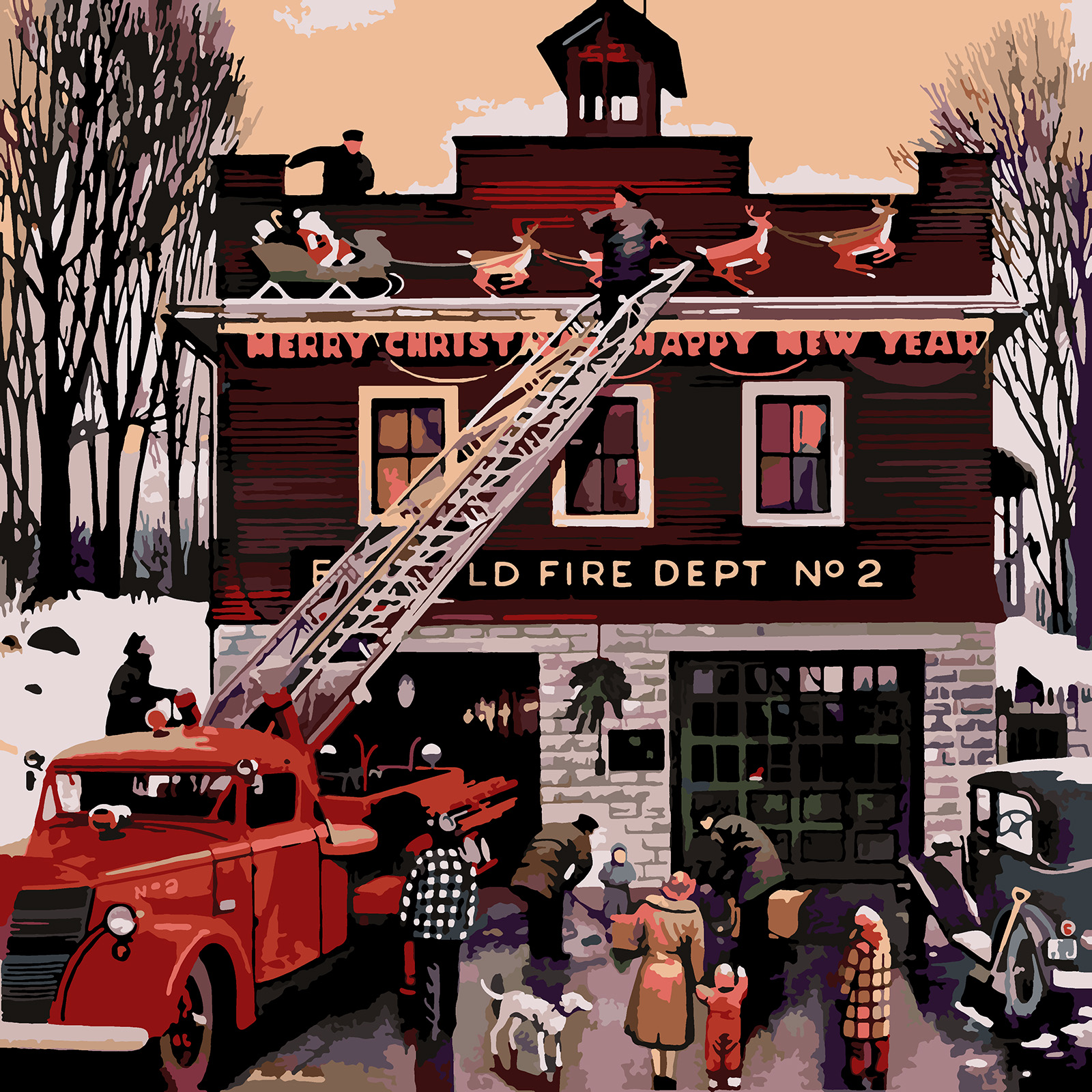 фото Картина по номерам красиво красим рождество на пожарной станции 60х60см