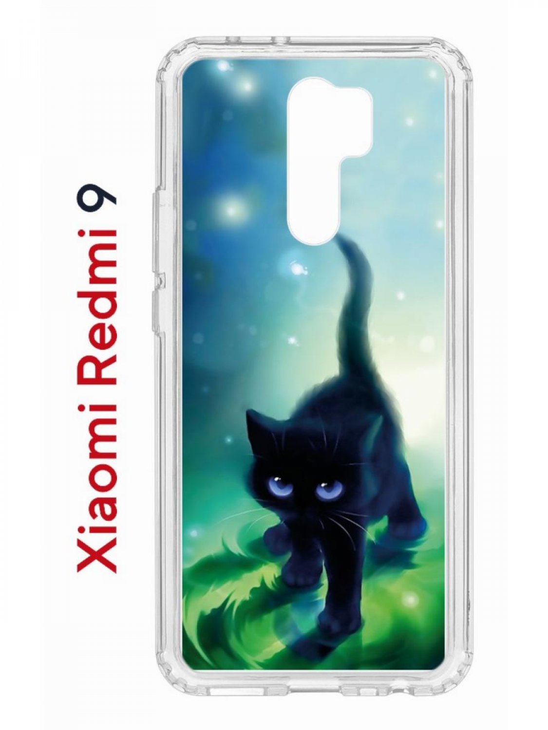 

Чехол на Redmi 9 с принтом Kruche Print Черный кот,противоударный бампер,с защитой камеры, Прозрачный;зеленый;синий;голубой, Ксиоми Редми 9