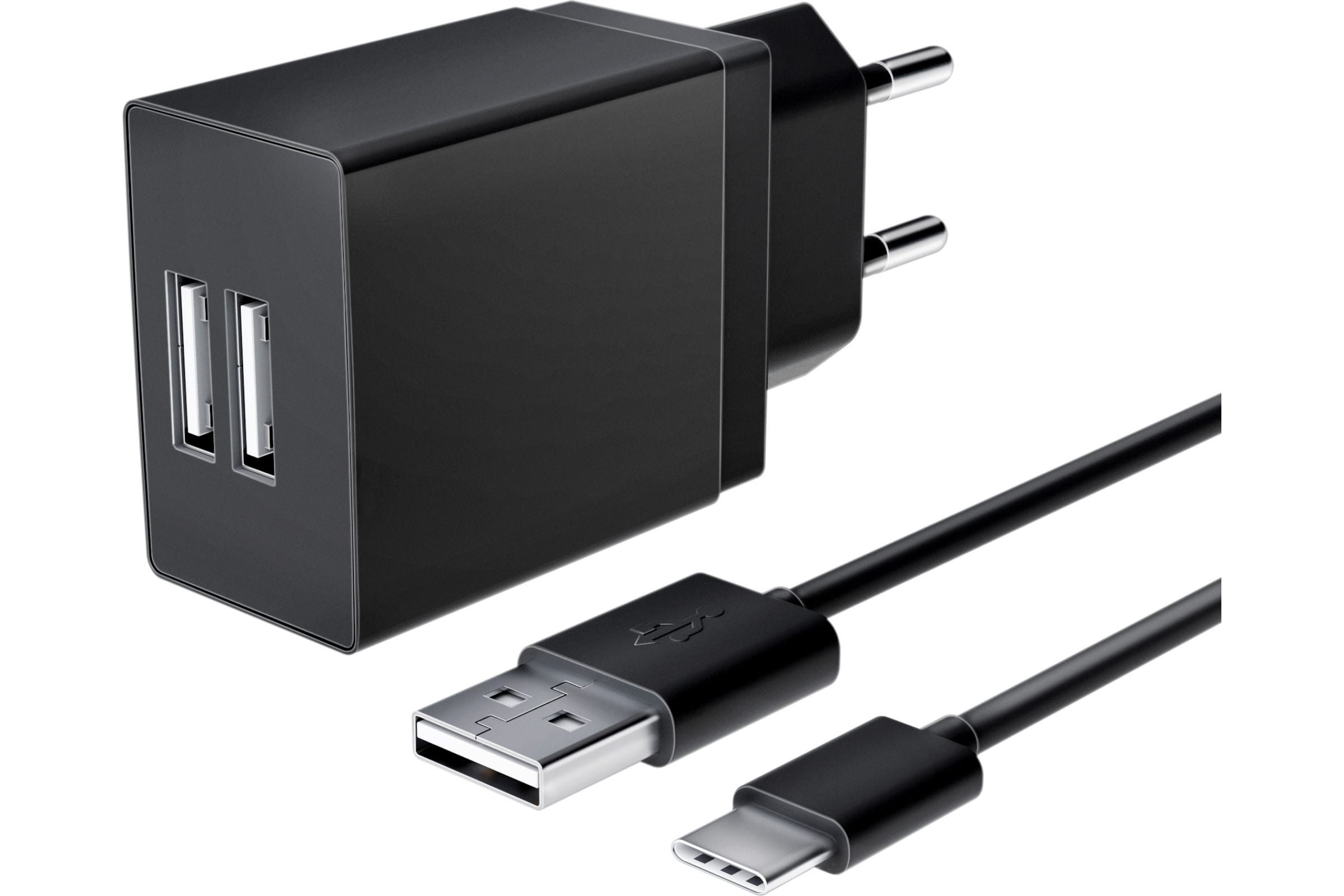 Универсальное сетевое зарядное устройство AKAI CH-6A09 2 USB 2.1A + дата-кабель Type C, че