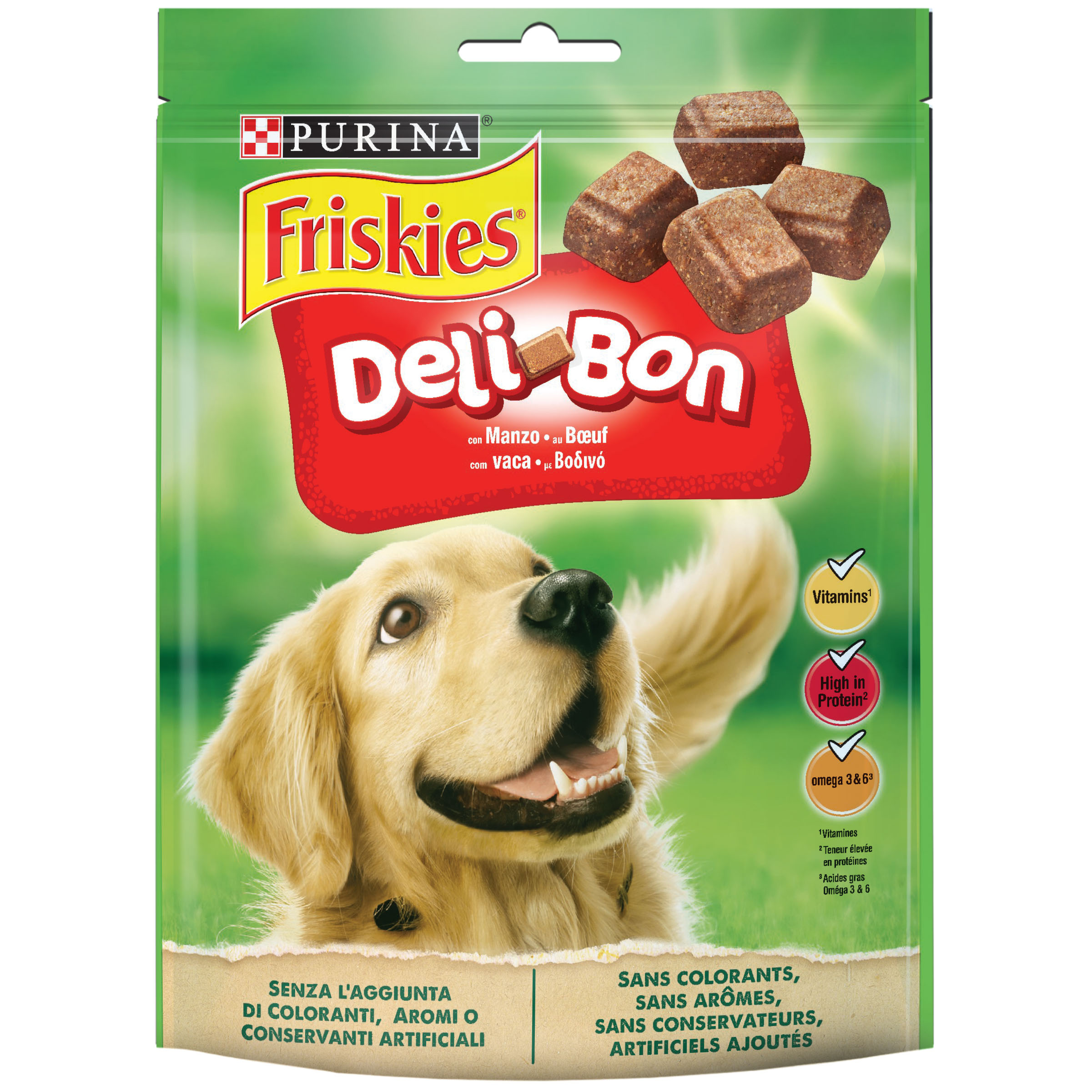 фото Лакомство для собак friskies deli-bon, кусочки, говядина, 130г