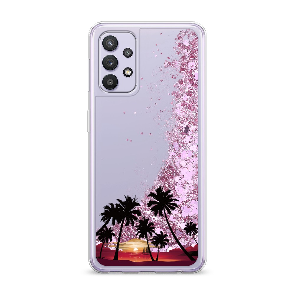 

Жидкий чехол с блестками "Закат и пальмы" на Samsung Galaxy A32