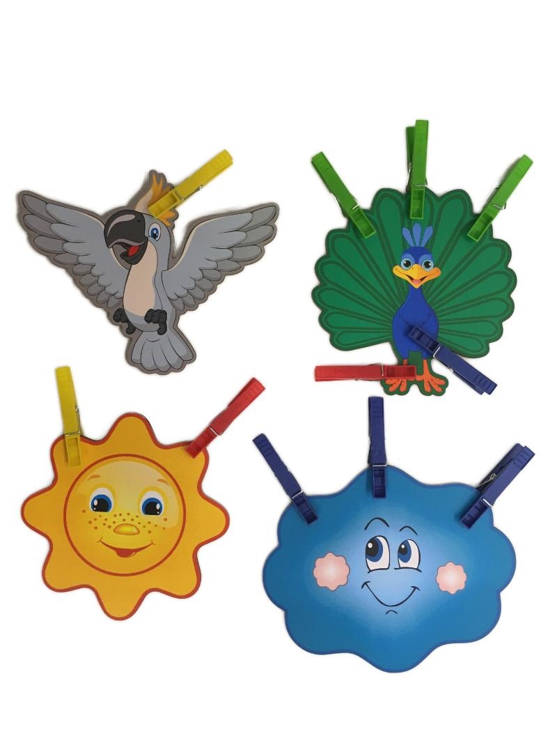 фото Игры с прищепками "солнце, тучка, павлин, какаду" сибирские игрушки