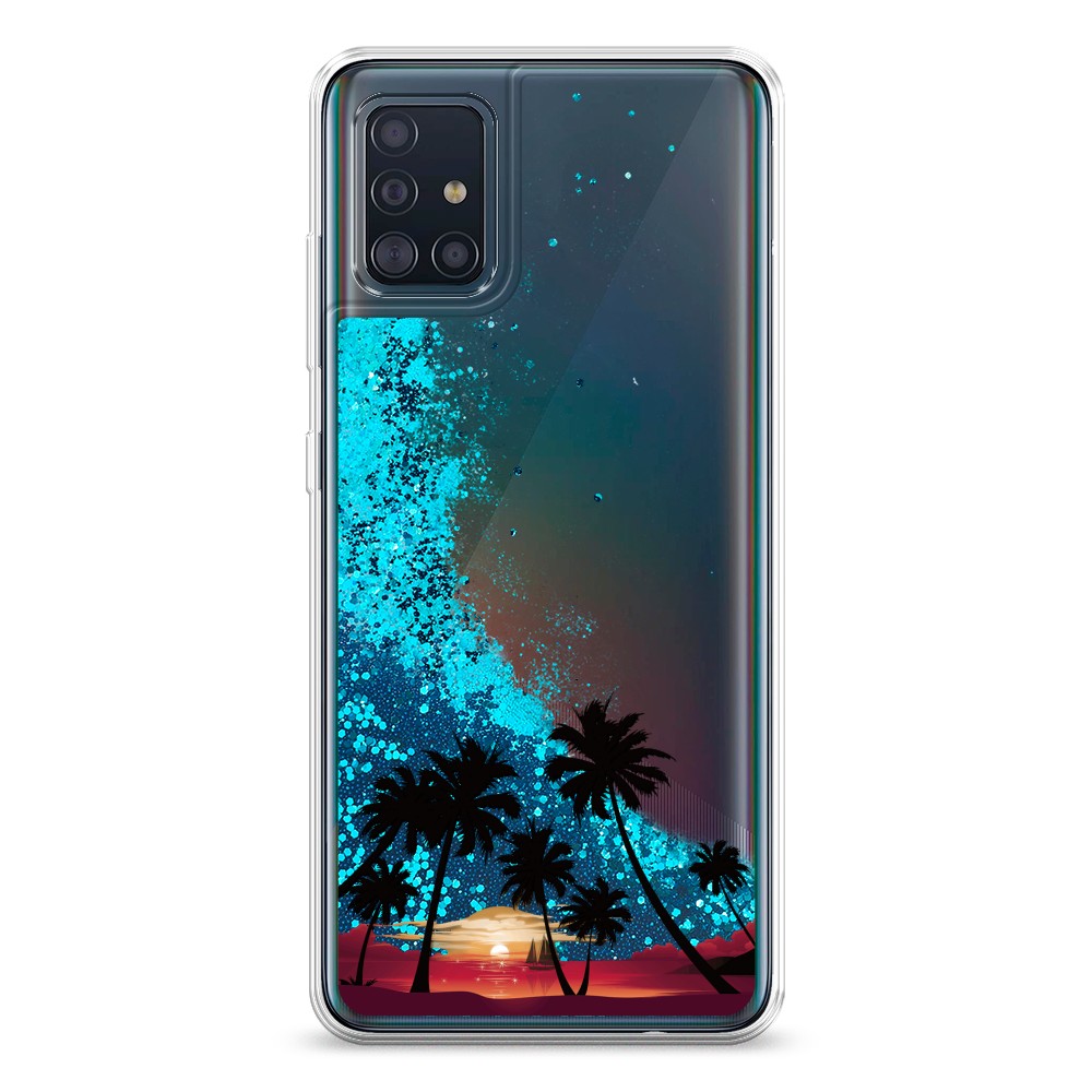 

Жидкий чехол с блестками "Закат и пальмы" на Samsung Galaxy A51