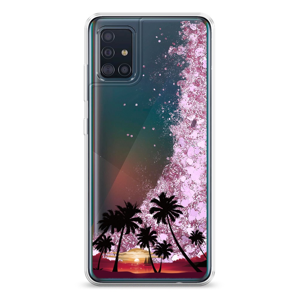 

Жидкий чехол с блестками "Закат и пальмы" на Samsung Galaxy A51, 28994-1