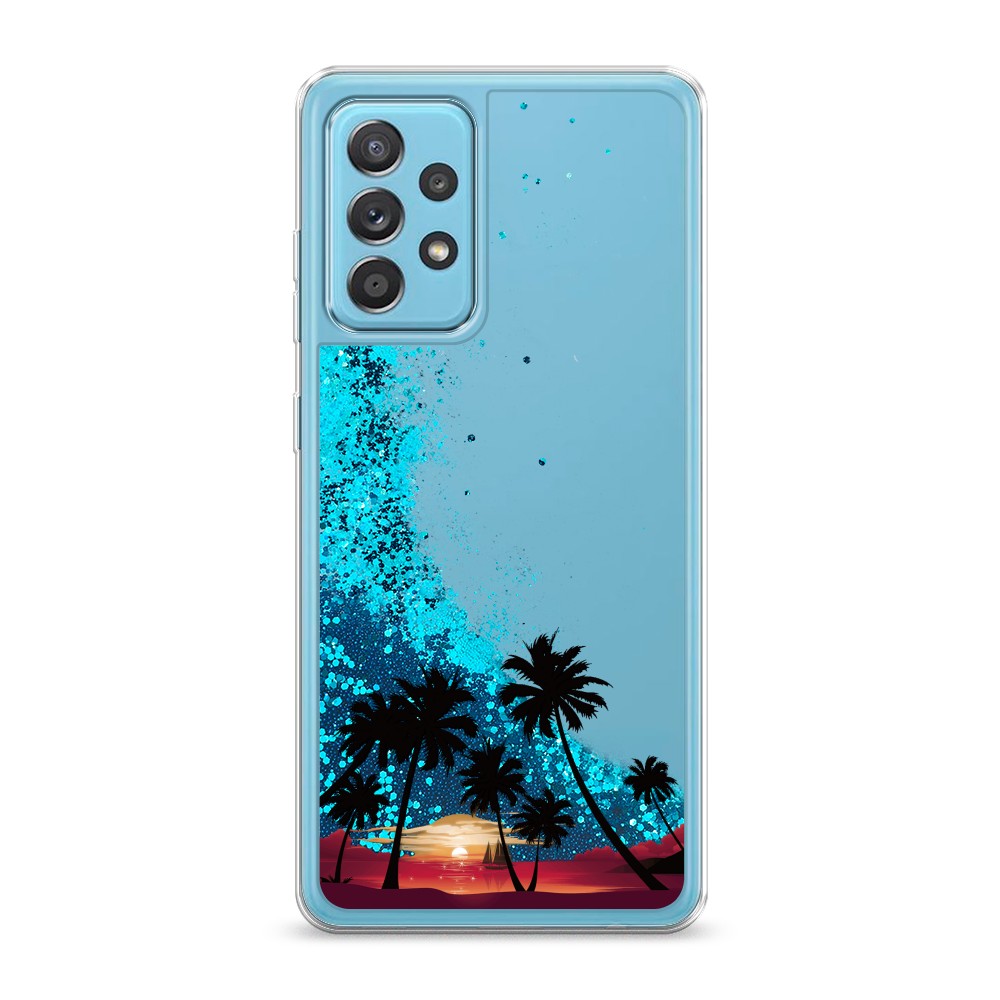 фото Жидкий чехол с блестками "закат и пальмы" на samsung galaxy a52 awog