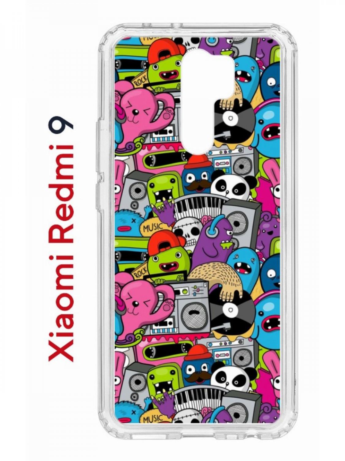 Чехол на Redmi 9 Kruche Print Monsters music,противоударный бампер,с защитой камеры