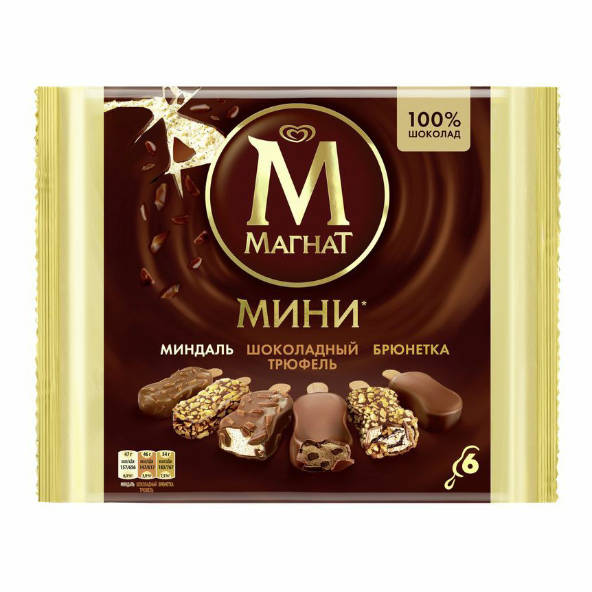 

Мороженое Магнат Мини шоколадный трюфель-миндаль-брюнетка БЗМЖ 294 г