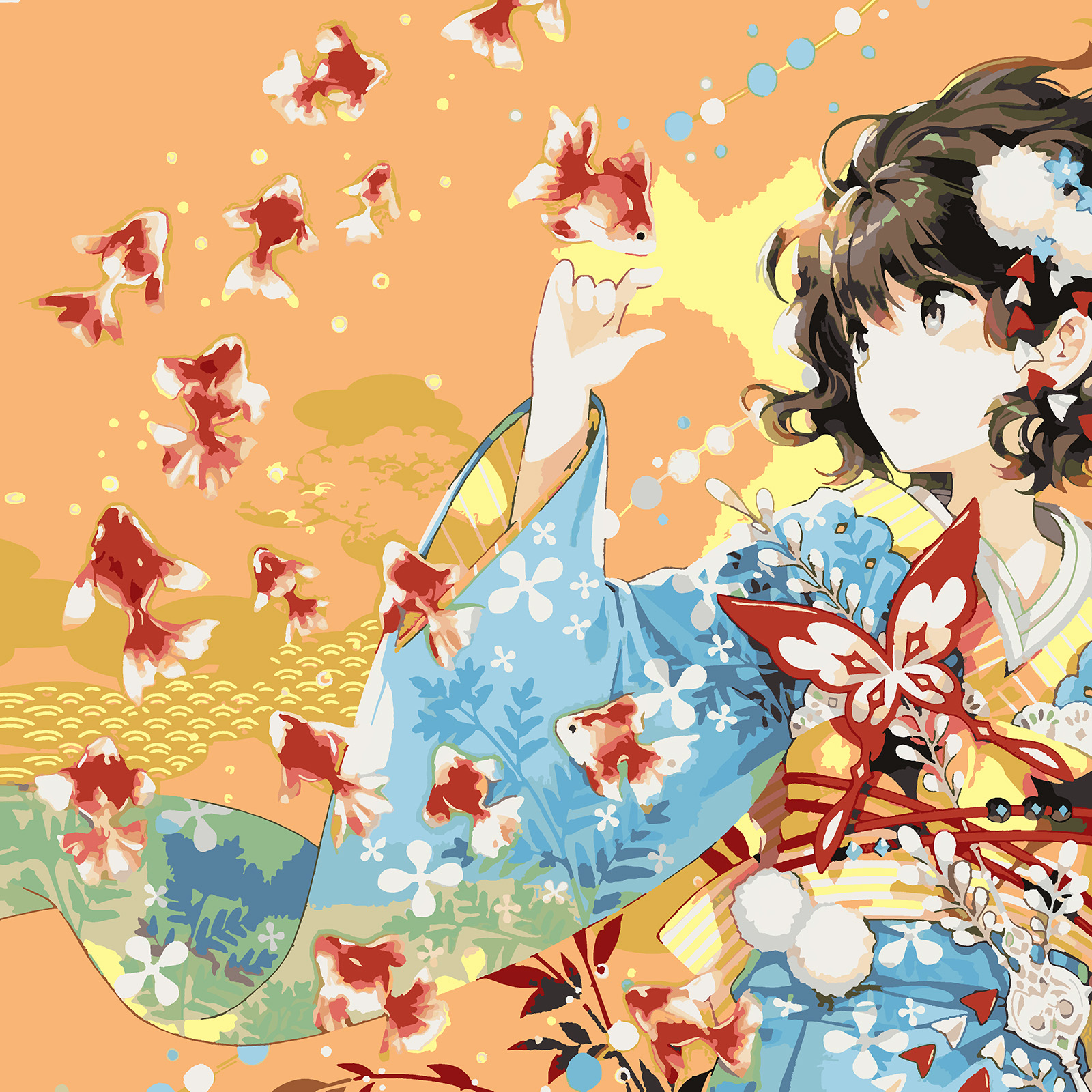 фото Картина по номерам красиво красим девушка в голубом кимоно 70х70см