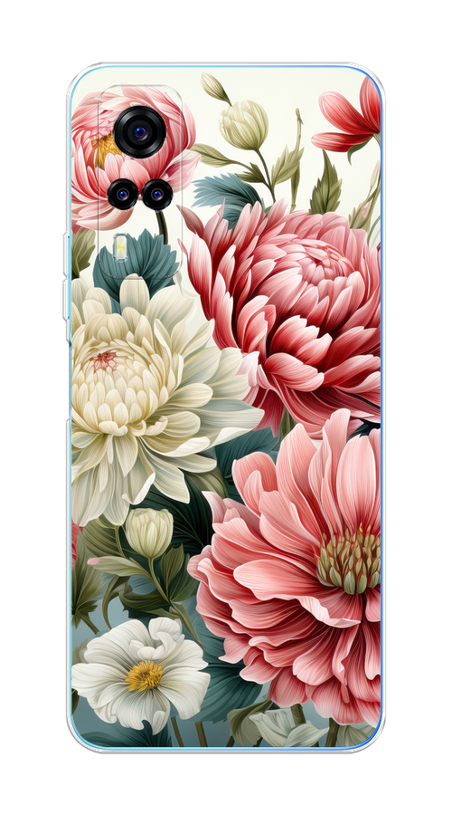 

Чехол на Vivo Y31/Y53s 4G "Садовые цветы рисунок", Розовый;зеленый;белый, 264950-1