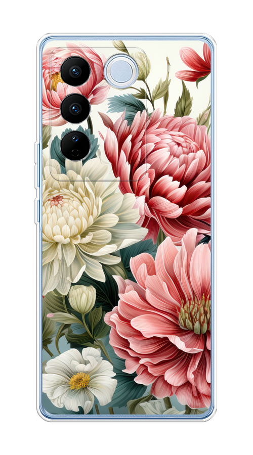 

Чехол на Vivo V27/V27 Pro "Садовые цветы рисунок", Розовый;зеленый;белый, 268550-1