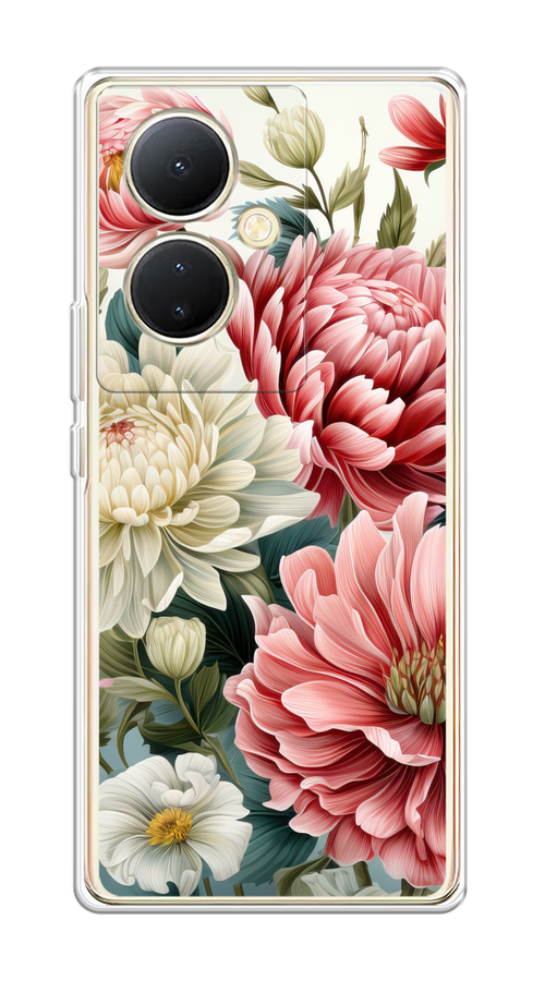 

Чехол на Vivo Y78 5G (global)/V29 Lite "Садовые цветы рисунок", Розовый;зеленый;белый, 269050-1