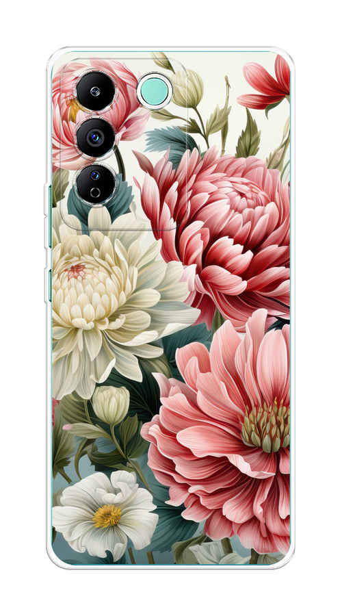 

Чехол на Vivo T2 4G "Садовые цветы рисунок", Розовый;зеленый;белый, 269550-1