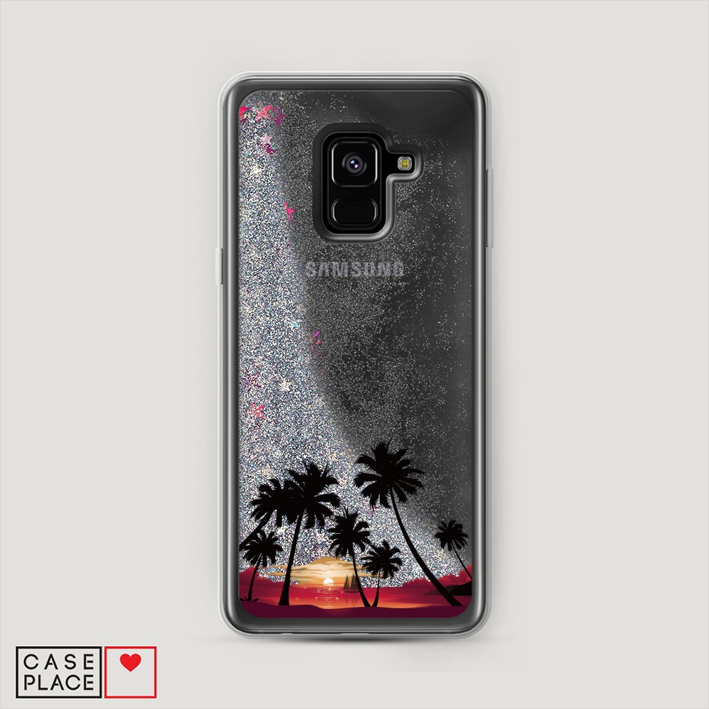 

Жидкий чехол с блестками "Закат и пальмы" на Samsung Galaxy A8 2018, 25491-1