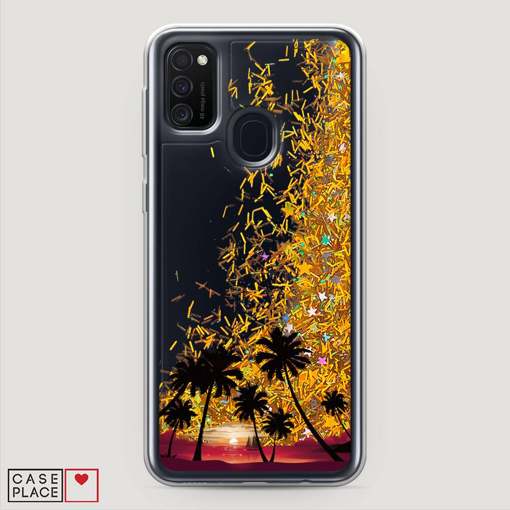 

Жидкий чехол с блестками "Закат и пальмы" на Samsung Galaxy M30s, 29890-1