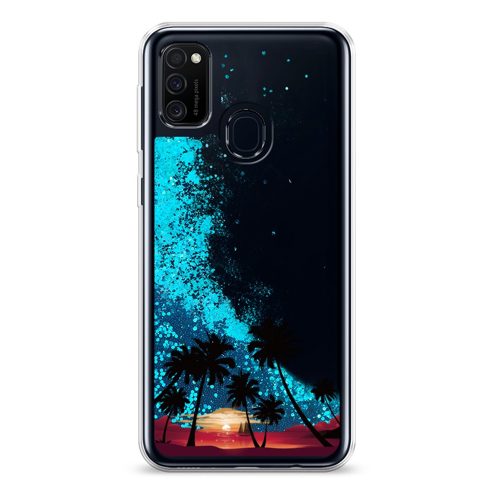 

Жидкий чехол с блестками "Закат и пальмы" на Samsung Galaxy M30s, 29893-1
