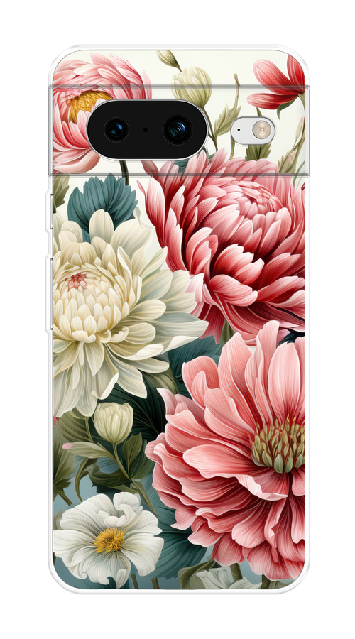

Чехол на Google Pixel 8 "Садовые цветы рисунок", Розовый;зеленый;белый, 271550-1