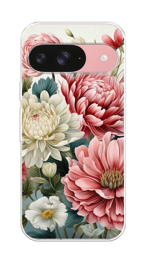 

Чехол на Google Pixel 9 "Садовые цветы рисунок", Розовый;зеленый;белый, 271950-1