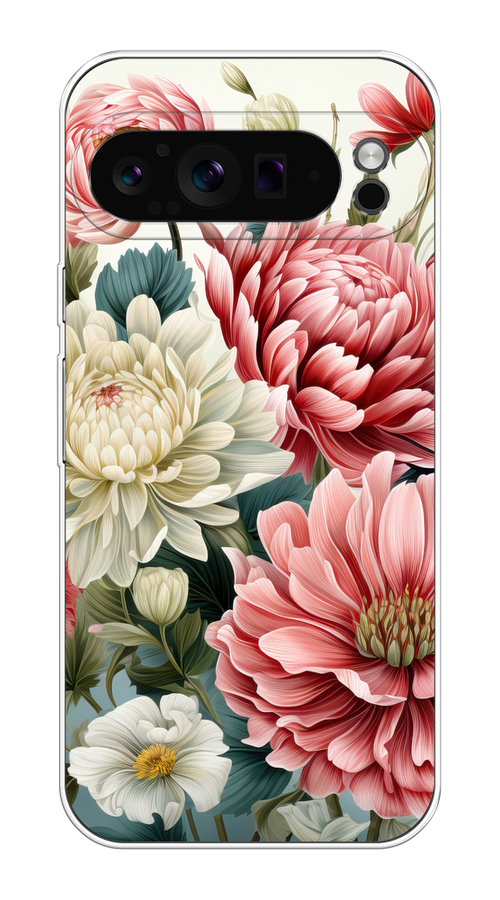

Чехол на Google Pixel 9 Pro "Садовые цветы рисунок", Розовый;зеленый;белый, 272050-1