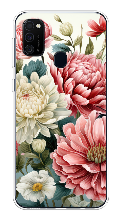 

Чехол на Samsung Galaxy M21/M30s "Садовые цветы рисунок", Розовый;зеленый;белый, 29850-1
