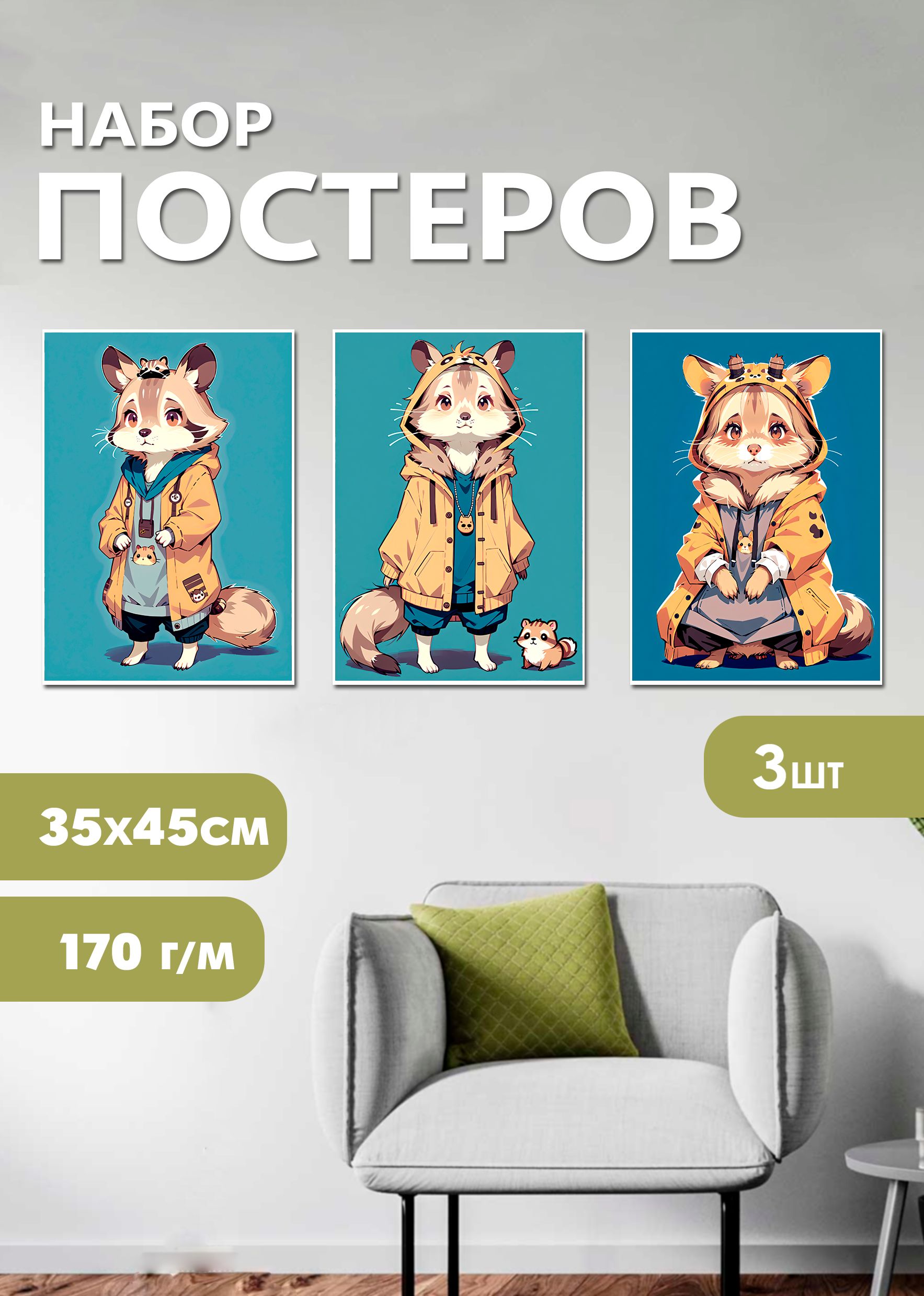 

Набор постеров ART&CRAFT Животные в одежде, 3 шт, 32х45 см, набор постеров