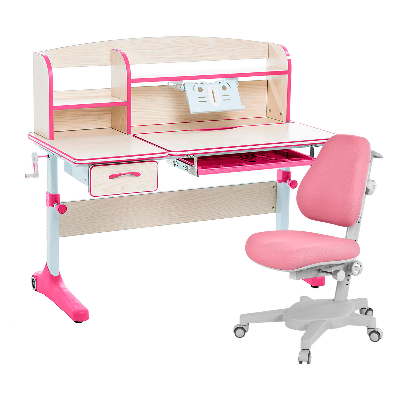 фото Комплект anatomica smart-50 парта+кресло+надстройка+подставка клен/розовый armata
