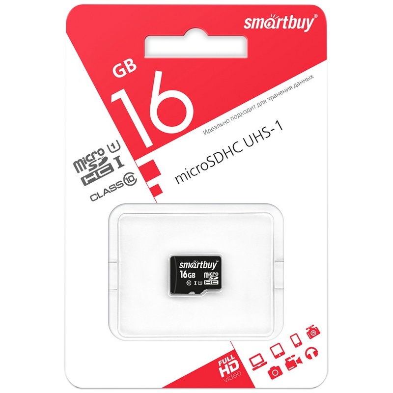 SmartBuy MicroSDHC, 16 гб, Class 10, скорость чтения 10 мб/сек